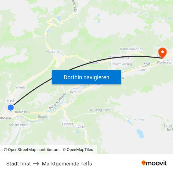 Stadt Imst to Marktgemeinde Telfs map