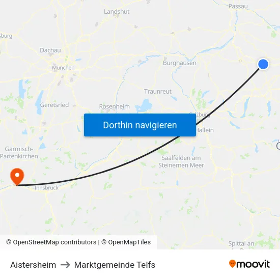 Aistersheim to Marktgemeinde Telfs map