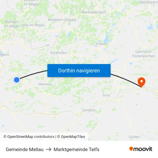 Gemeinde Mellau to Marktgemeinde Telfs map