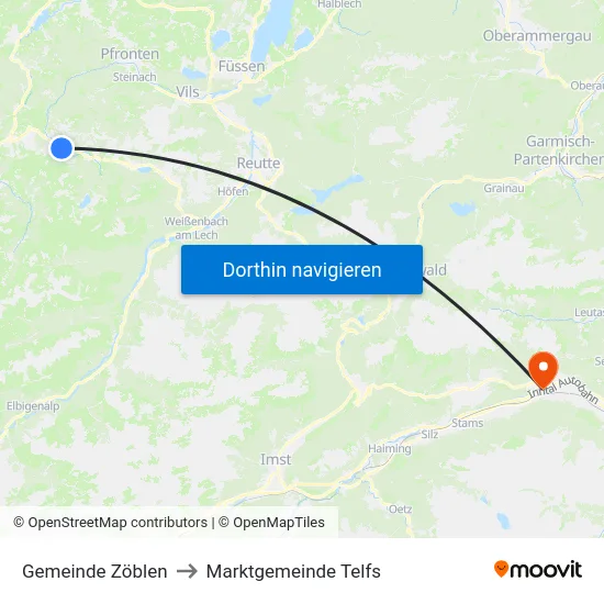 Gemeinde Zöblen to Marktgemeinde Telfs map