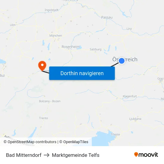 Bad Mitterndorf to Marktgemeinde Telfs map
