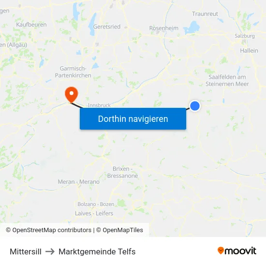 Mittersill to Marktgemeinde Telfs map