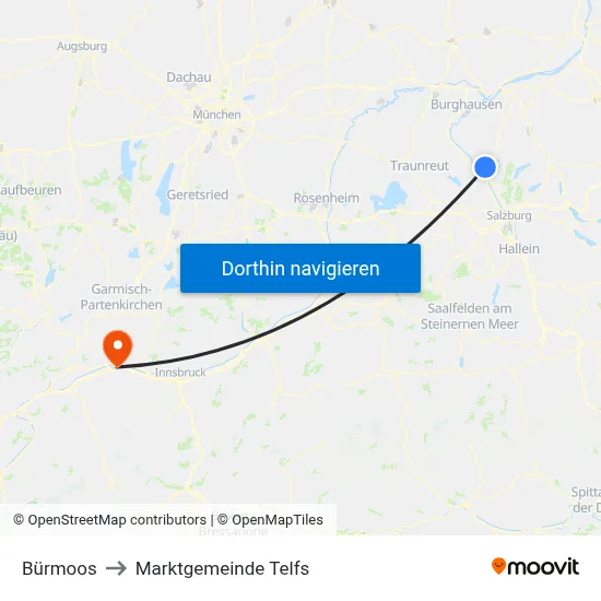 Bürmoos to Marktgemeinde Telfs map