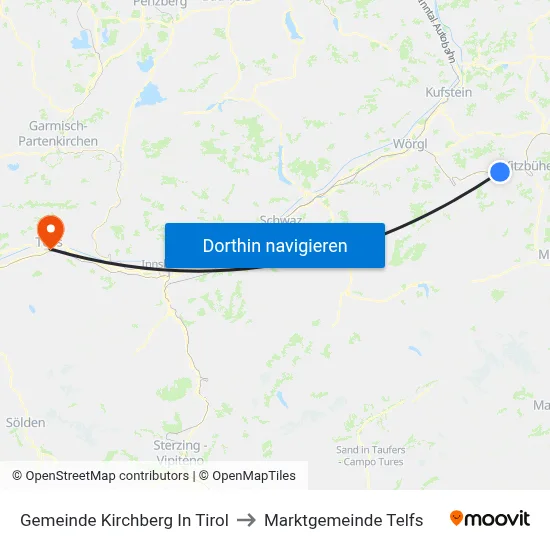 Gemeinde Kirchberg In Tirol to Marktgemeinde Telfs map