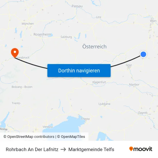 Rohrbach An Der Lafnitz to Marktgemeinde Telfs map