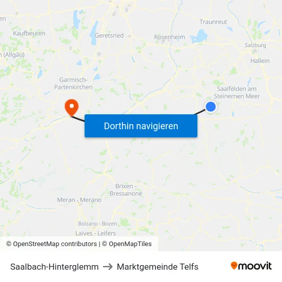 Saalbach-Hinterglemm to Marktgemeinde Telfs map