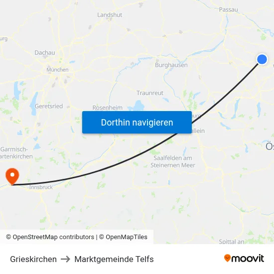 Grieskirchen to Marktgemeinde Telfs map