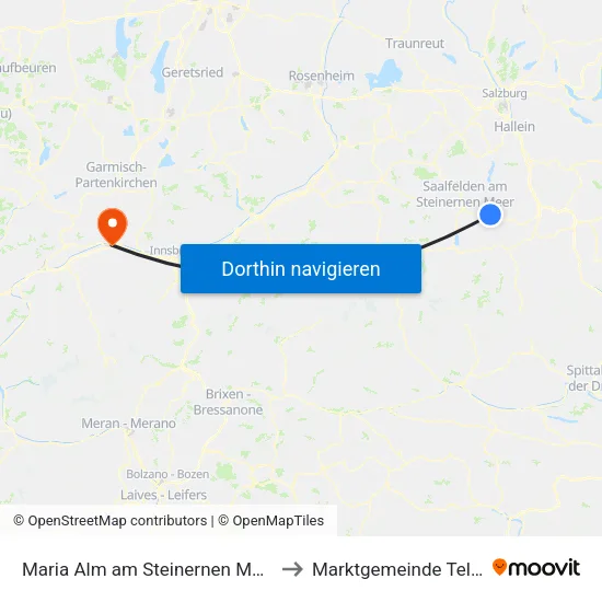 Maria Alm am Steinernen Meer to Marktgemeinde Telfs map