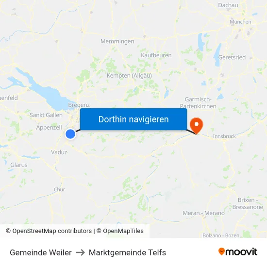 Gemeinde Weiler to Marktgemeinde Telfs map