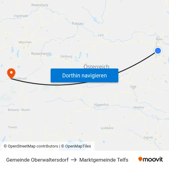 Gemeinde Oberwaltersdorf to Marktgemeinde Telfs map