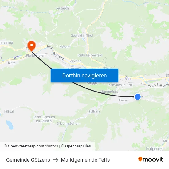 Gemeinde Götzens to Marktgemeinde Telfs map