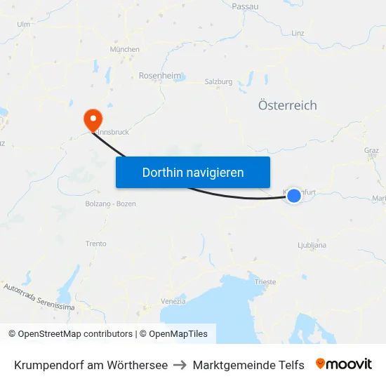 Krumpendorf am Wörthersee to Marktgemeinde Telfs map