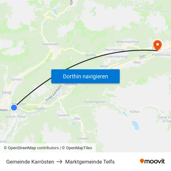 Gemeinde Karrösten to Marktgemeinde Telfs map