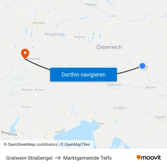 Gratwein-Straßengel to Marktgemeinde Telfs map