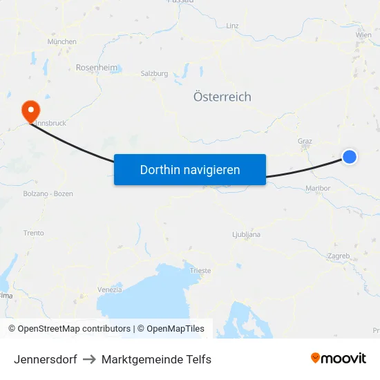 Jennersdorf to Marktgemeinde Telfs map