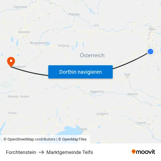 Forchtenstein to Marktgemeinde Telfs map