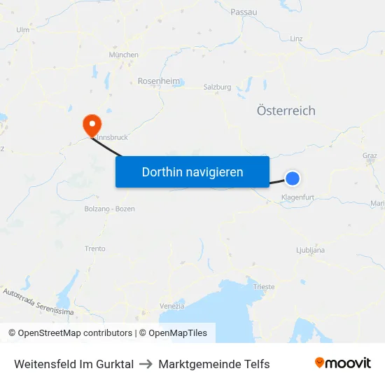 Weitensfeld Im Gurktal to Marktgemeinde Telfs map