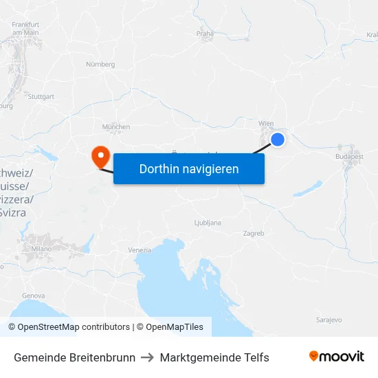 Gemeinde Breitenbrunn to Marktgemeinde Telfs map