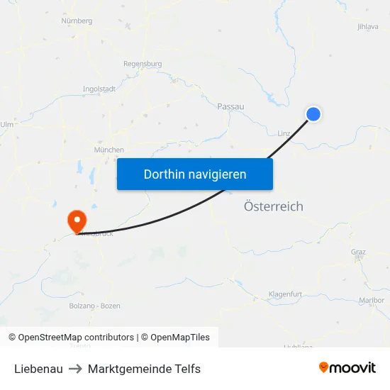 Liebenau to Marktgemeinde Telfs map