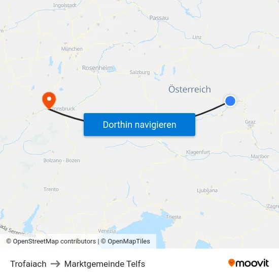 Trofaiach to Marktgemeinde Telfs map