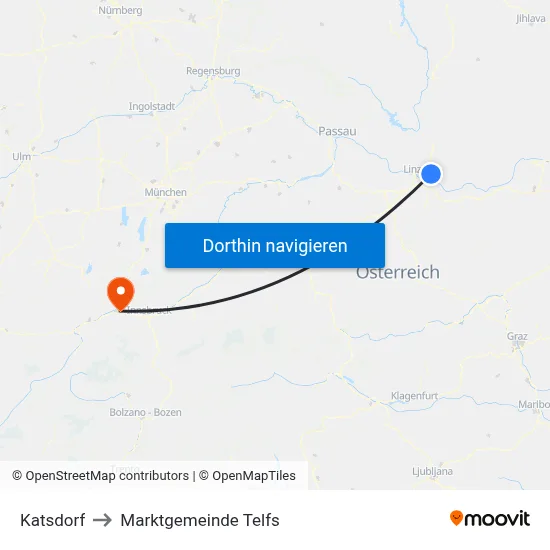 Katsdorf to Marktgemeinde Telfs map