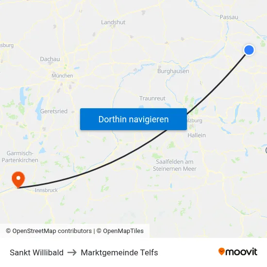 Sankt Willibald to Marktgemeinde Telfs map