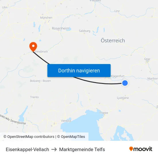 Eisenkappel-Vellach to Marktgemeinde Telfs map