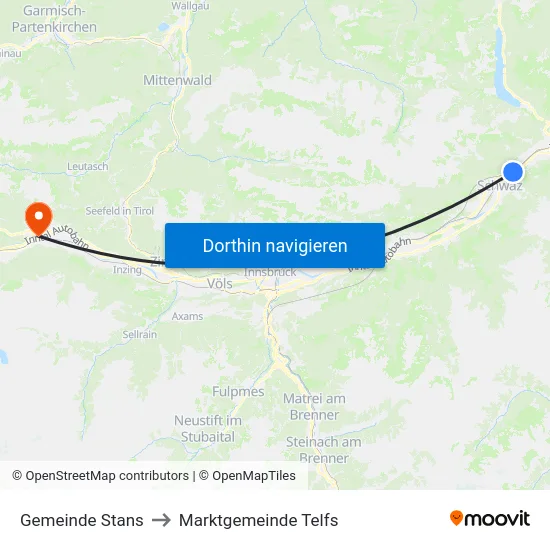 Gemeinde Stans to Marktgemeinde Telfs map