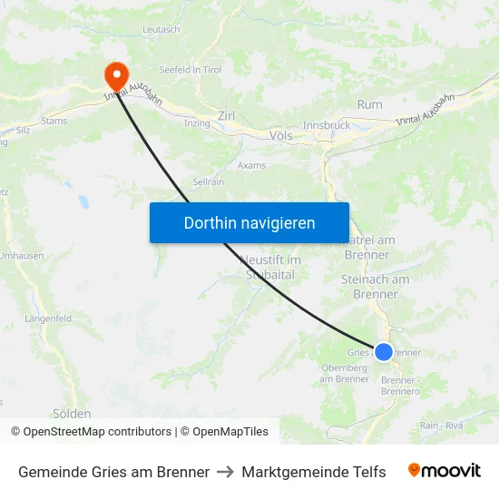 Gemeinde Gries am Brenner to Marktgemeinde Telfs map