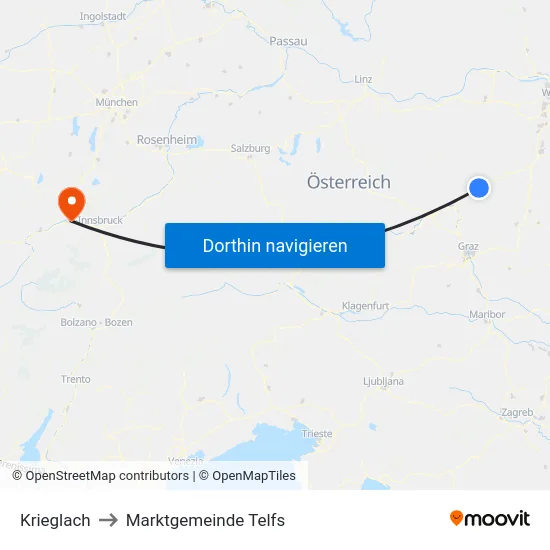 Krieglach to Marktgemeinde Telfs map