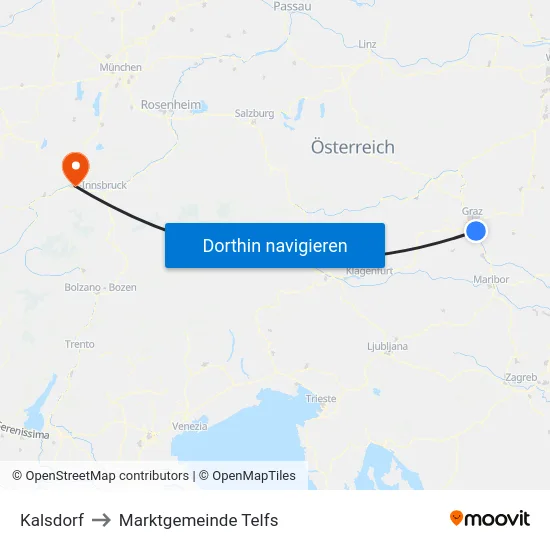 Kalsdorf to Marktgemeinde Telfs map