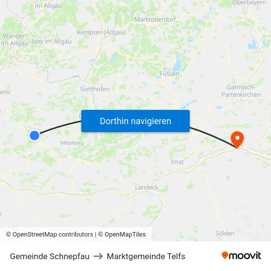 Gemeinde Schnepfau to Marktgemeinde Telfs map