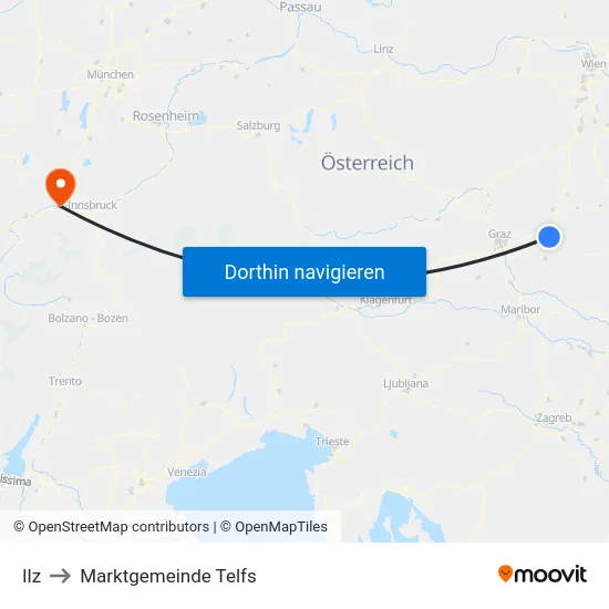 Ilz to Marktgemeinde Telfs map