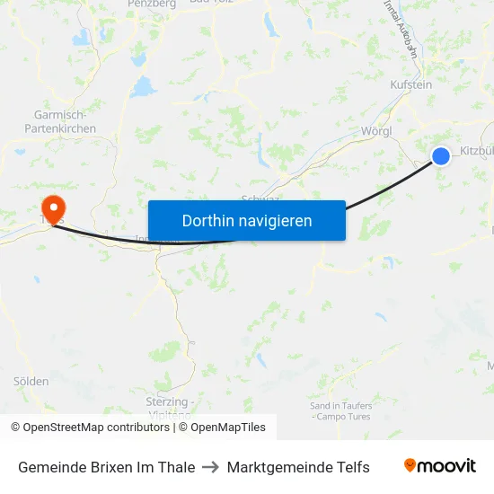 Gemeinde Brixen Im Thale to Marktgemeinde Telfs map