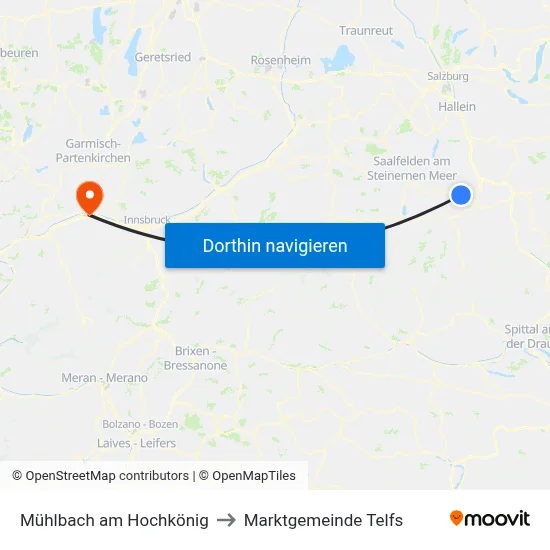 Mühlbach am Hochkönig to Marktgemeinde Telfs map