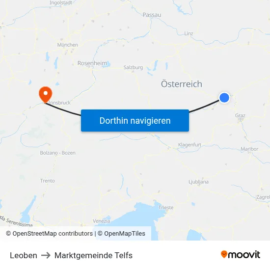 Leoben to Marktgemeinde Telfs map