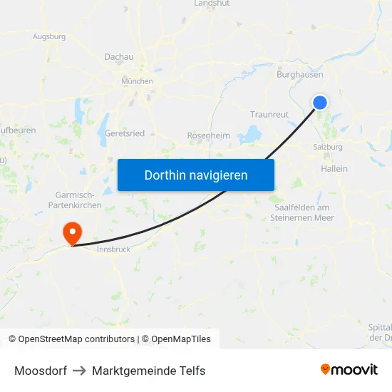 Moosdorf to Marktgemeinde Telfs map