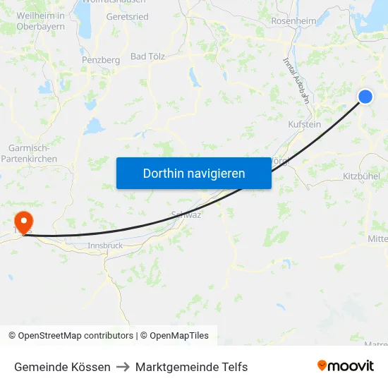 Gemeinde Kössen to Marktgemeinde Telfs map