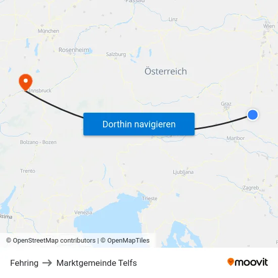 Fehring to Marktgemeinde Telfs map