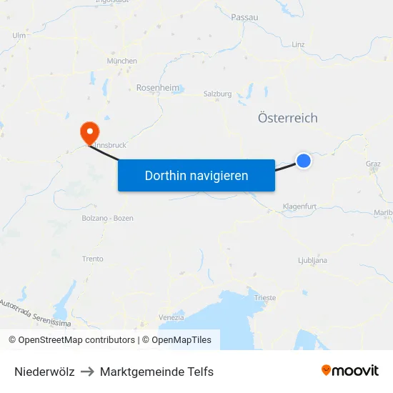 Niederwölz to Marktgemeinde Telfs map