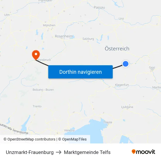 Unzmarkt-Frauenburg to Marktgemeinde Telfs map