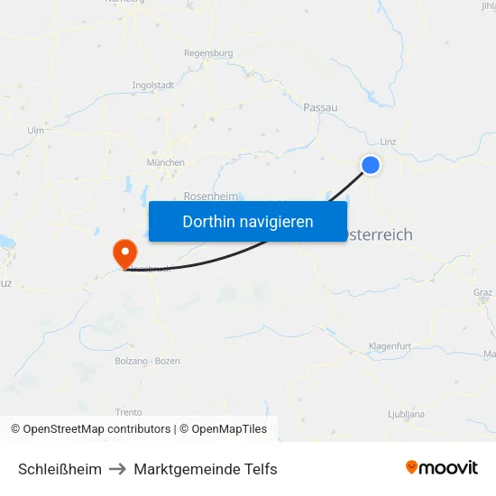 Schleißheim to Marktgemeinde Telfs map