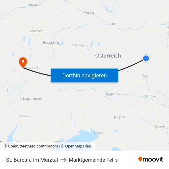 St. Barbara Im Mürztal to Marktgemeinde Telfs map