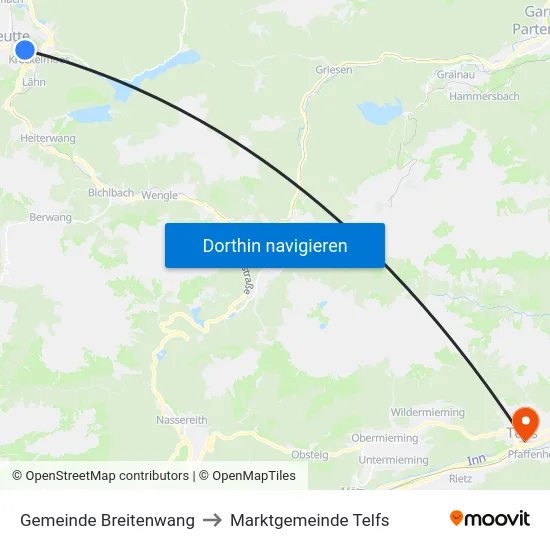 Gemeinde Breitenwang to Marktgemeinde Telfs map