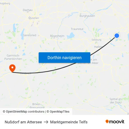 Nußdorf am Attersee to Marktgemeinde Telfs map