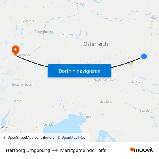 Hartberg Umgebung to Marktgemeinde Telfs map