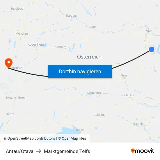 Antau/Otava to Marktgemeinde Telfs map