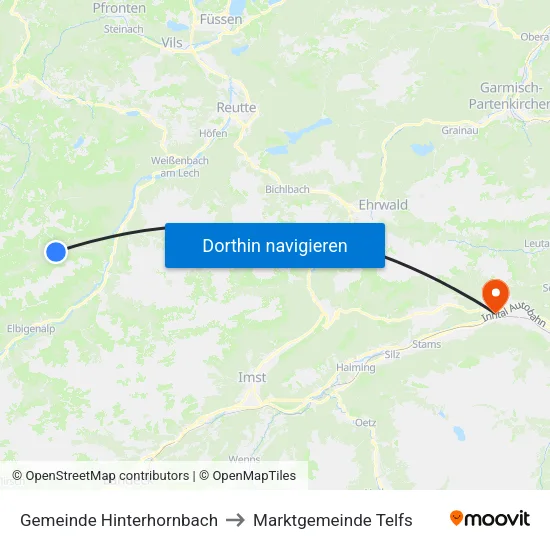 Gemeinde Hinterhornbach to Marktgemeinde Telfs map