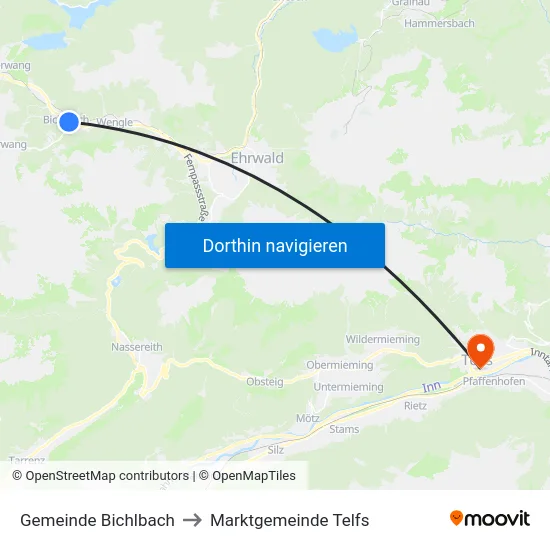 Gemeinde Bichlbach to Marktgemeinde Telfs map