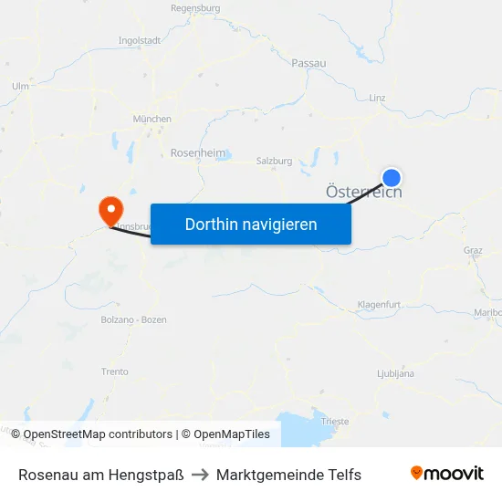 Rosenau am Hengstpaß to Marktgemeinde Telfs map